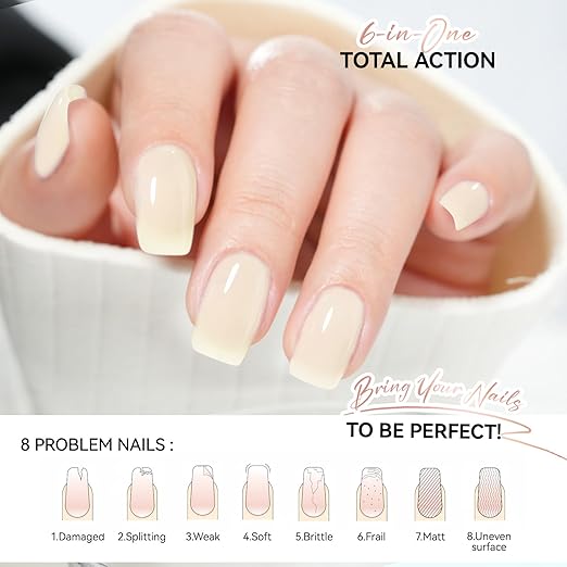 gelike ec Nail Hardener and Strengthener Polish: Milky Apricot Ridge Filler for Peeling Weak Nails Fast Dry Nail Growth Treatment Long Lasting Glossy Finish for Women Home DIY 15ml