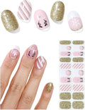 Semi Cured Gel Nail Strips (Reindeer), Christmas Gold Glitter, 20 Pcs Gel Nail Wraps, Stickers, Snowflake, Long Lasting, Works with Any UV Lamps