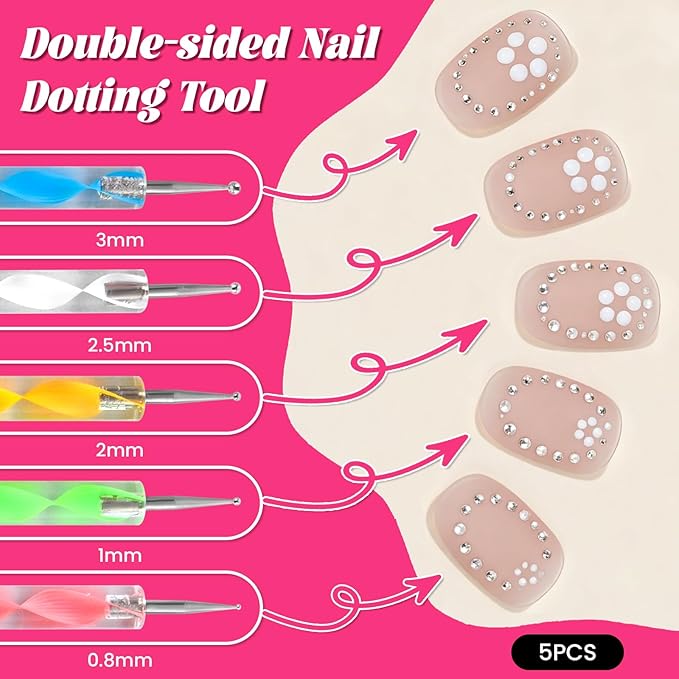 Nail Art Tools Kit with 15 Nail Art Brushes, 5 Dotting Tools, Nail Stand for Press-on, Nail Design Tools for Salon & DIY Home Manicure (Rose Red)