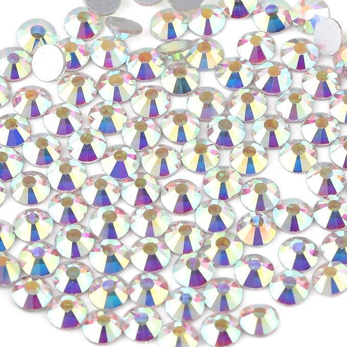 Beadsland Flat Back Crystal Rhinestones Round Gems for Nail Art and Craft Glue Fix, Crystal AB, 10mm, SS50/144pcs