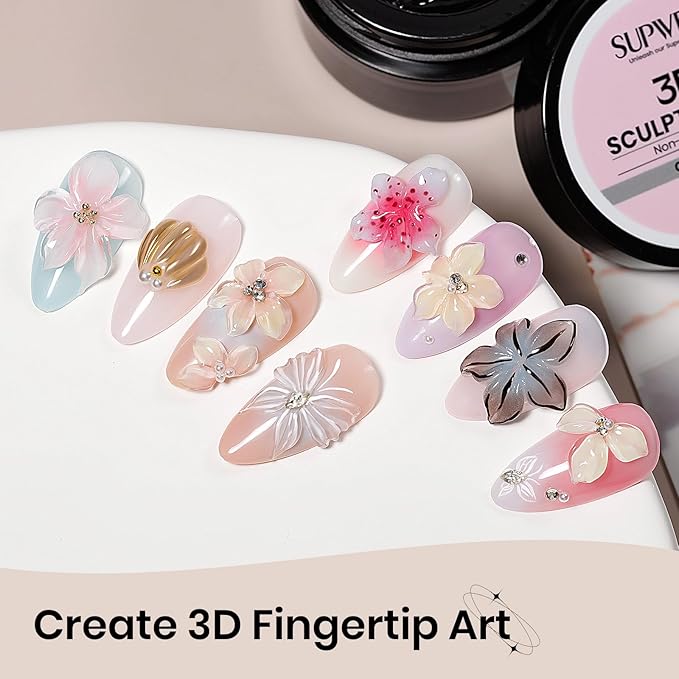 3D Gel for Nail Art, Clear Sculpting Solid Hard Gel for Nails Non-Sticky for Carving Building Extension with Nail Art Pen Home DIY Manicure