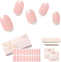 Semi Cured Gel Nail Strips - NAILOG 20 Pcs Pink Nail Stickers Extra Long Wraps with Glossy Gel Finishing for Spring Summer, Rosy Veil