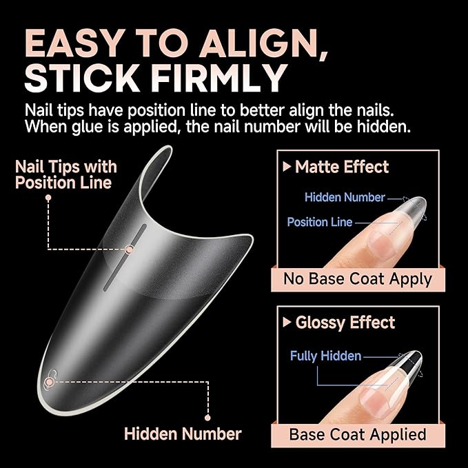 UNA GELLA Almond Gel Nails Tips Medium: 504pcs Full Matte Soft Gel Almond Shape Nail Tips Half Cover Clear Gelly Tips for Nail Art Press On Nails 12 Sizes, Nail Extensions