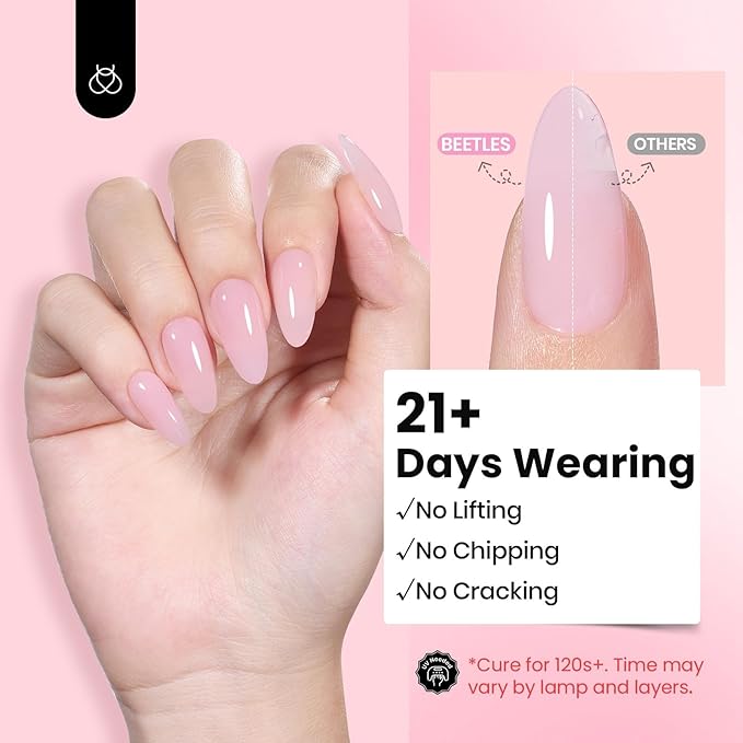 Beetles HEMA-Free Hard Gel for Nails-1.06oz 9 in 1 Jelly Pink UV/LED Lamp Cured Sculpting Stengthener Gel for Nail Extension & Nail Repair High Hardness for Manicurist Women