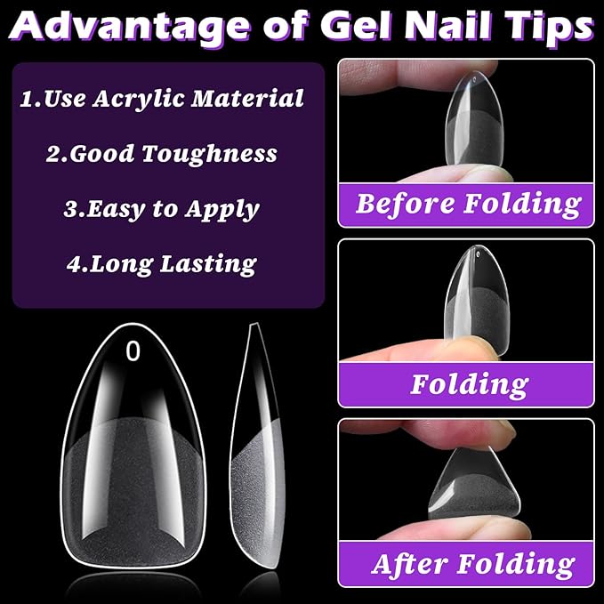 LoveOurHome 360pc Medium Almond Nail Tips Clear Fake Nails Medium Almond Gel Nail Tips Full Cover Acrylic Nails Clear Press on Nails Short False Nail 15 Sizes Fingernails for Gel Nail Extension