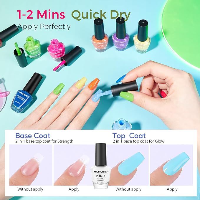 Morovan Nail Polish Set Fingernail: 2026 Spring Summer Gift 36PC Glitter Bright Air Quick Dry Nail Polish Kit with 2-in-1 Base Top Coat Regular Pack Finger Nail Art DIY Home for Women Girls 0.18 FI oz
