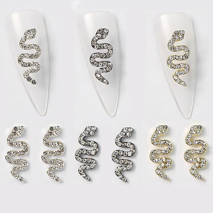 Scorpion Nail Charms and Snake Nail Charms 18Pcs 3D Gold Silver Black Alloy Nail Rhinestones Accessories for Acrylic Nails Scorpion Snake Nail Jewelry Decorations for Women Manicure Craft Supplies