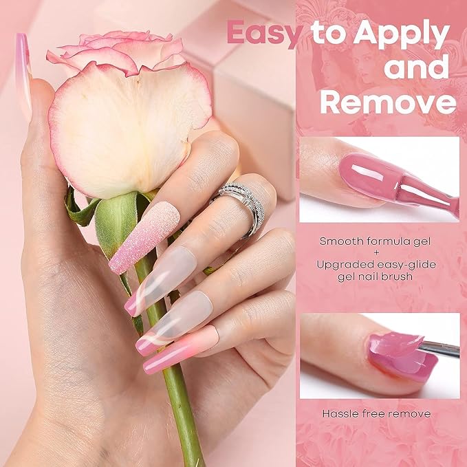 modelones Gel Nail Polish Set, 6 Colors 2026 Easter Light Soft Pink White Nude Pink Gel Polish Soak Off Nail Art Design Manicure Kit Salon DIY Home Gift Women Girlfriend Girl
