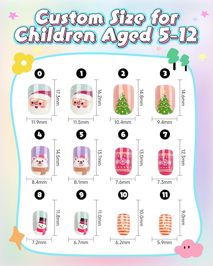 Cute Press on Nails for Kids,Girls Trendy Stuff Fake Nail Kit for Ages 5-12, Pre-glue Glitter Short Christmas Nails Stick on Nails, Great for Girl Birthday Gifts,Party&Makeovers Decoration
