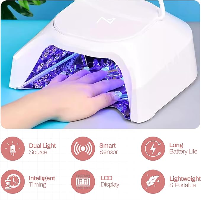 M - GlowPro Professional Hybrid 86W Wireless Rechargeable UV LED Nail Curing Lamp Cordless Nail Dryer for Gel Nails, Manicure, Pedicure (White)