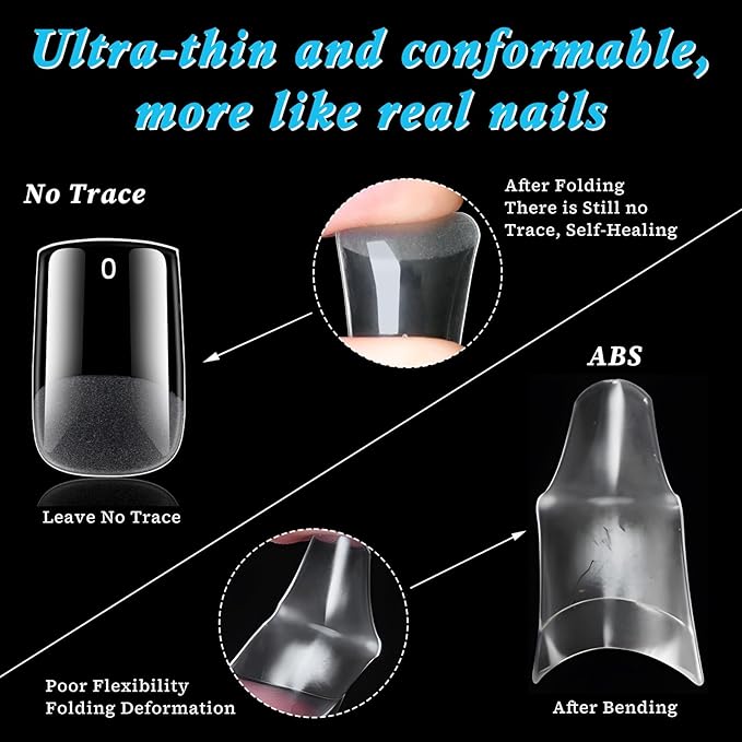 420pc Short Square Gel Nail Tips Clear Fake Nails, Clear Press on Nails Short Square Soft Gel Nail Tips Acrylic Nail Full Cover False Nail Artificial Fingernail for Nail Extension Press-ons