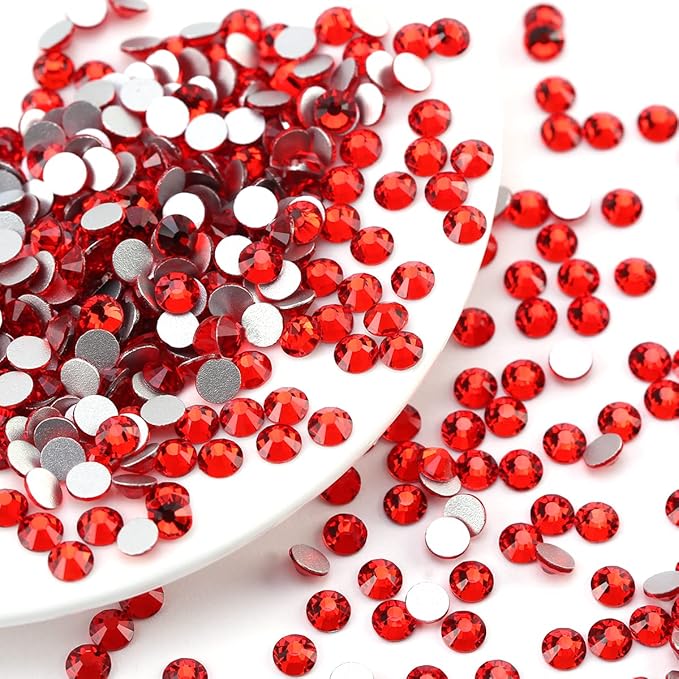 Novani Red Rhinestones, Flatback Loose Crystal Gemstones 288pcs Glass Rhinestones for Clothes Shoes Crafts Makeup Nail Art and DIY Decorations(SS30, Light Siam)