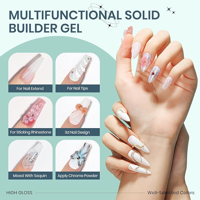 3 Colors Solid Builder Gel for Nails Extension Non Stick Hand Hard Gel with Dual Form 3D Nail Sculpture Gels Nail Strengthen for Home DIY Nails Salon