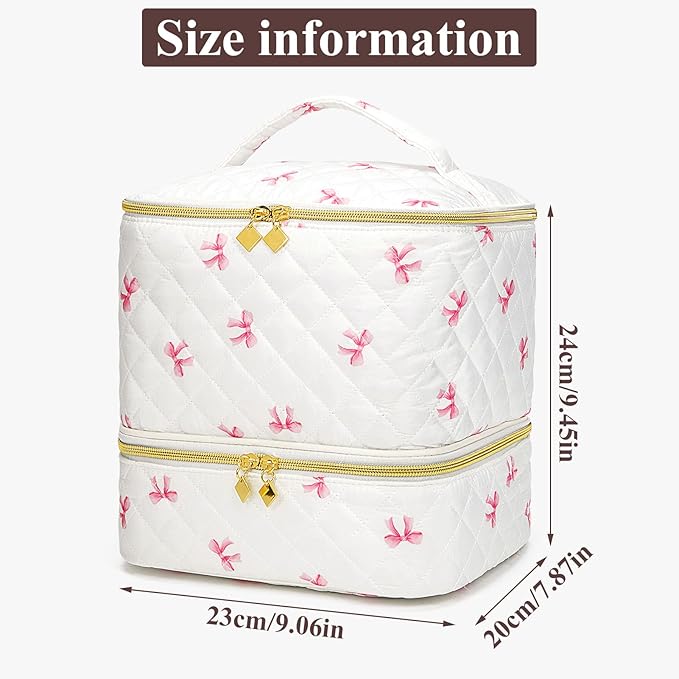 Nail Polish Organizer Aesthetic Nail Organizers and Storage, Bow Nail Supplies Kit Organizer Travel Carrying Case for Manicure Tools (Bow C, 2 Layer)