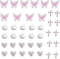 Bling Nail Charms Pink 3D Nail Charms and Gems Aurora Butterfly Cute Silver Cross Star Charms Chrome Heart Silver Y2K Nail Gems with Rhinestones Metallic Nail Art Accessories