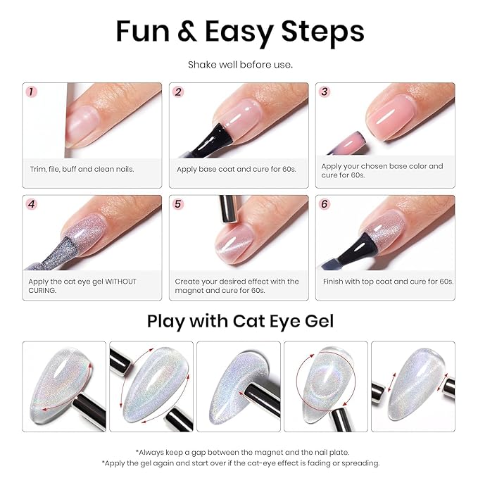 Beetles Silver Cat Eye Gel Nail Polish - 15ML Christmas Silver Glitter Rainbow Cat Eye Gel Polish with Magnet Soak Off UV Velvet Nail Polish Salon DIY Manicure Winter Gift for Women