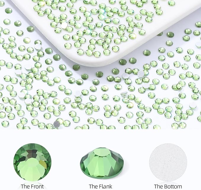 Light Green Flatback Rhinestones, Glass Rhinestones for Nail Art and Craft, Glue Fix, Loose Crystal Gemstones(Lt.Green, SS6, 2880pcs, 1.9-2.0mm)