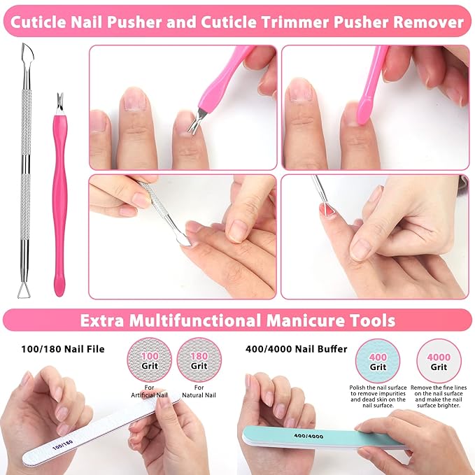600PCS Clear Coffin Nail Tips Set Qinzave Clear Acrylic Nail Tips with Nail Glue Coffin Nails Full Cover with Nail Display Stand, Cuticle Nail Pusher Remover, Nail Files Buffer