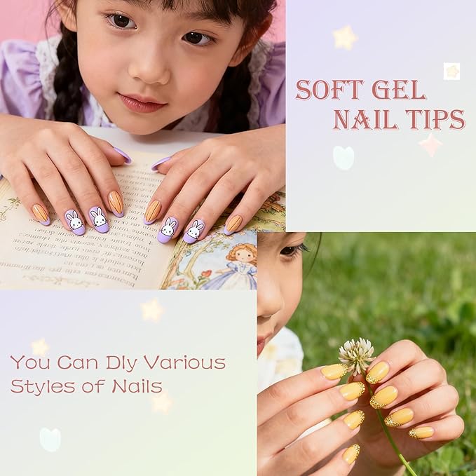 Extra Short Almond Kid Nail Tips,360Pcs Soft Gel Nail Tips Pre-Shaped Press On Nails For Kids,Clear Acrylic Half Matte Full Cover Fake Nail For Kids DIY Extension & Salon Use12 Sizes