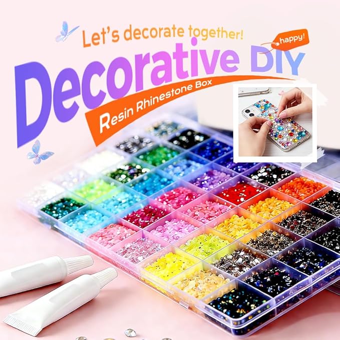 Colorful DIY Resin Rhinestone Kit, 2026 New Resin Jelly Rhinestones for Bedazzling, Multicolor 3mm Flatback Gems for Diamond Art, Bedazzler Kit 3Pc 10ml Jewelry Glue for Bedazzled Nail Art (30000)