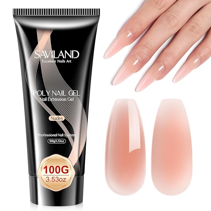 SAVILAND 100ML Poly Nail Extension Gel: Larger Capacity Poly Gel at-Home Easiest Hard Nails Gel Nudes for Starter Long-Lasting Poly Nail Gel Beginner No Lifting Super Durable Gift for Girls