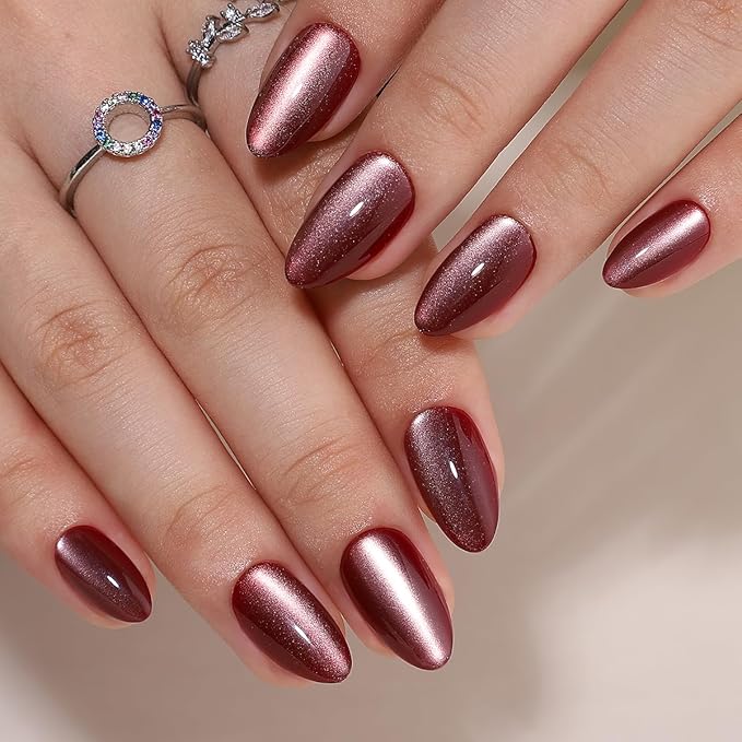 Press On Nails - Sorbet | Almond Cat Eye UV Finish Almond Nails, Salon Quality | 32 Nails, 16 Sizes Kit with Glue and Adhesive Tabs I Female Founded