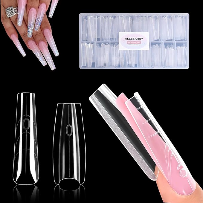 Allstarry Sandwich Dual Nail Forms, Reusable Sandwich Dual Forms 240pcs 15 Sizes Long Coffin Nail Extensions Plastic Poly Gel Nails Forms for Builder Gel No Paper Forms Needed Moldes Dual Nails Molds