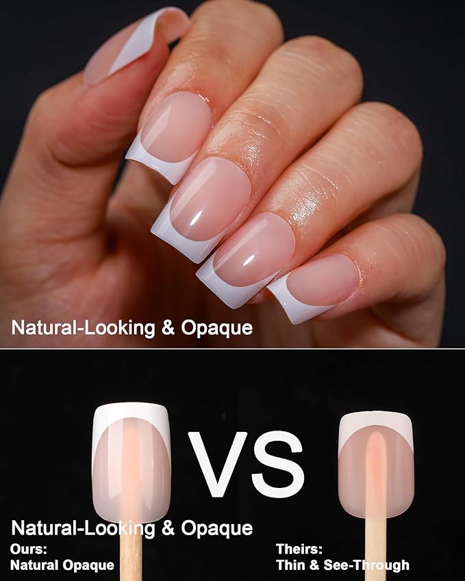 Press on Nails,French tip Short Square, 19 Sizes, 38 Pieces,Fake Nails with Brush-on Glue & Adhesive Tabs (Classic French)