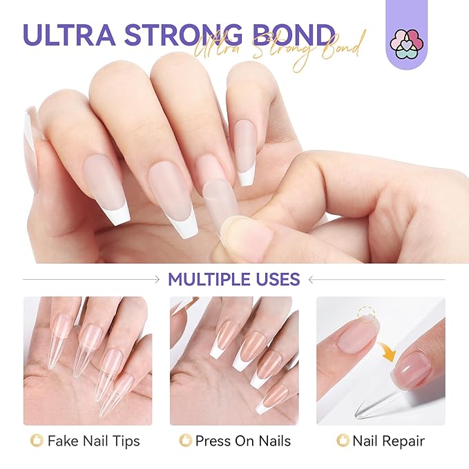 SAVILAND Strong Nail Glue for Nails Press On Nails: Extra Strength Acrylic Gel Glue 5g Long Lasting with Castor Oil Vitamin E Strong Hold Tip Fake Nail Tips No Cure Salon