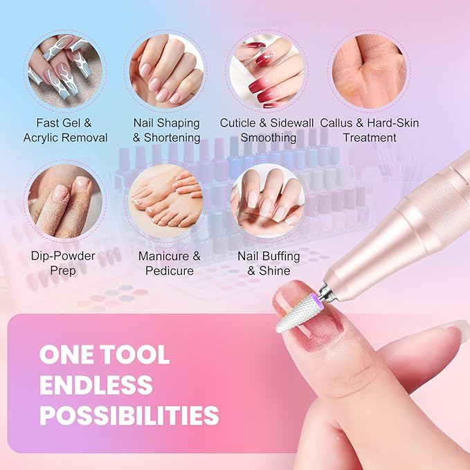 High Speed Nail Drill for Acrylic Removal, 50,000 RPM Pro E-File with LCD, Bits Kit & Anti Slip Pad, MG101L Quick Gel Removal, Precise Shaping, Portable for Nail Art Practice & Salon Use