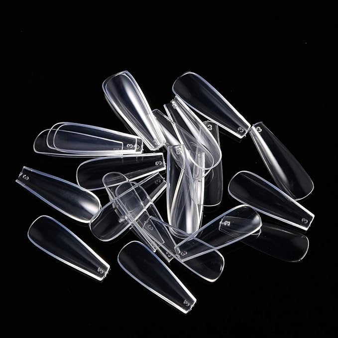 600Pcs Long Coffin Fake Nails Clear Full Cover Acrylic False Nail The Non-Trace Ballerina Nail Tips 10 Sizes With Bags For Nail Salons And DIY Nail Art at Home
