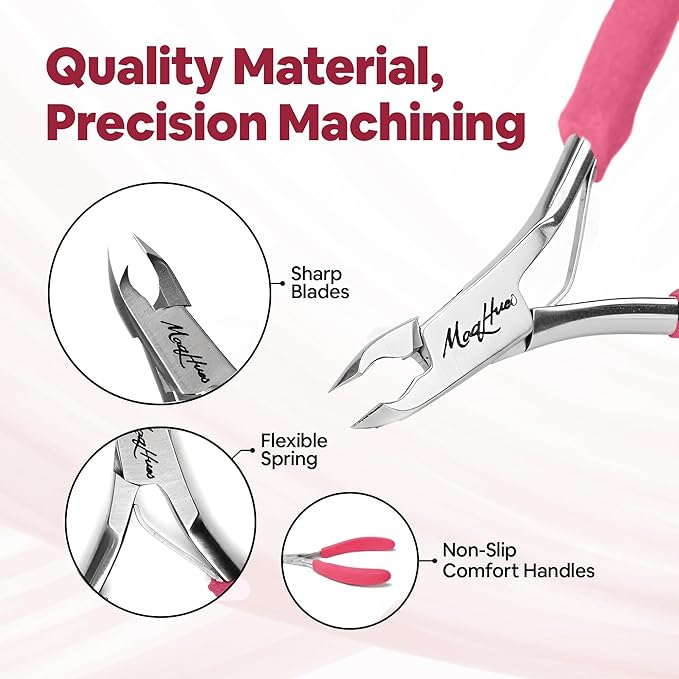 Professional Cuticle Nipper/Cuticle Trimmer 2 Pack Set, 4mm Sharp Jaws, In Plush Leather Case, Non-Slip Thick Comfort Grip, Cuticle Cutter/Cuticle Clipper for Manicure, Stainless Steel Nail Tools
