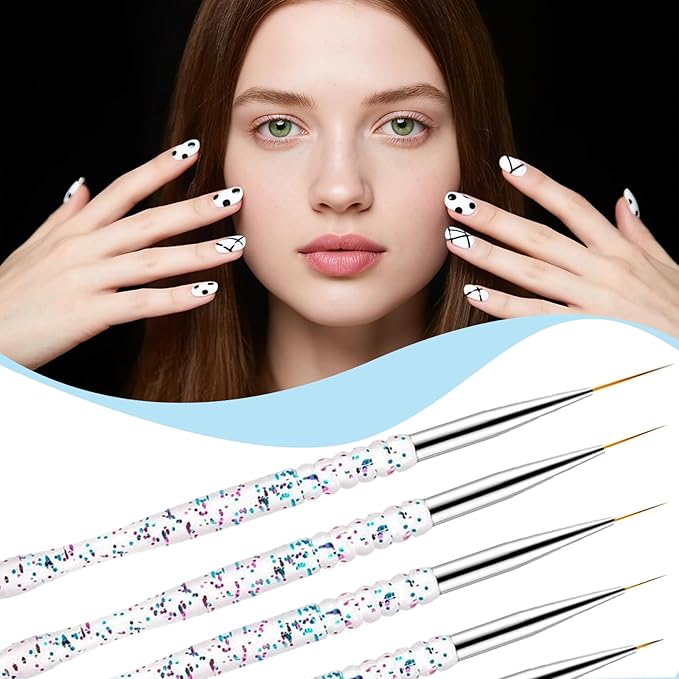 11Pcs Nail Art Painting Tools Set - 6 Pcs Double Ended Nail Art Painting Brsuh Dotting Pen and 5 Pcs Nail Art Liner Brushes