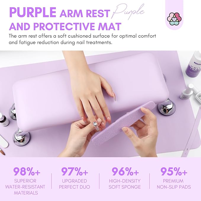 SAVILAND Arm Rest for Nails Tech Professional: 15.7*5.9*5.5 Inches Hand Rest for Nails Tech Purple Super-Comfort Big Nail Arm Restwith Microfiber Leather Mat Hand Pillow Cushion Nail Salon Manicure