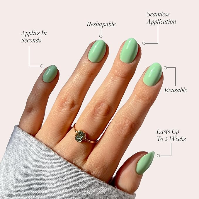 Glamnetic Press On Nails - Mint Green Fake Nails | Solid Opaque Pastel Green Short Oval Nails, Salon Quality | 15 Sizes - 30 Nail Kit with Glue