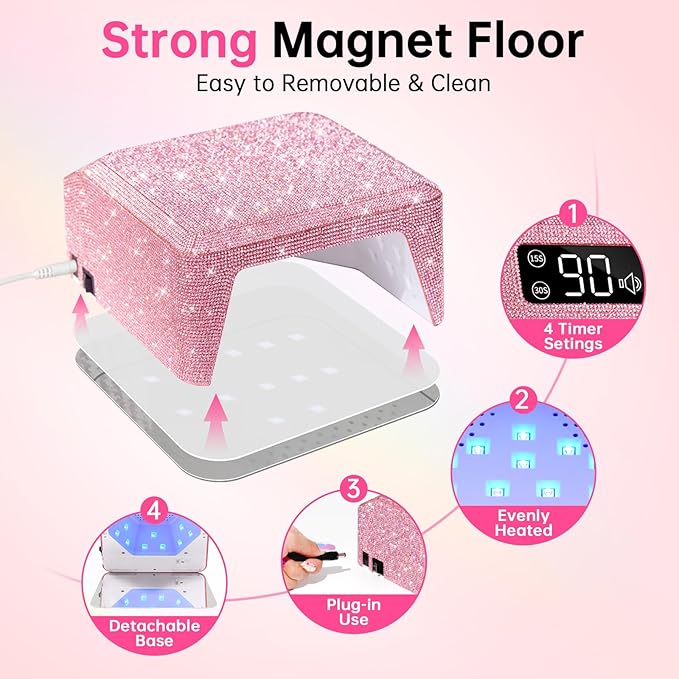 UV LED Nail Lamp 96W Plug-in Nail Dryer Sparkly Gel Polish Light 4 Timer Setting Professional Quick Dry Curing Lamp with Display Auto Sensor for Salon & Home