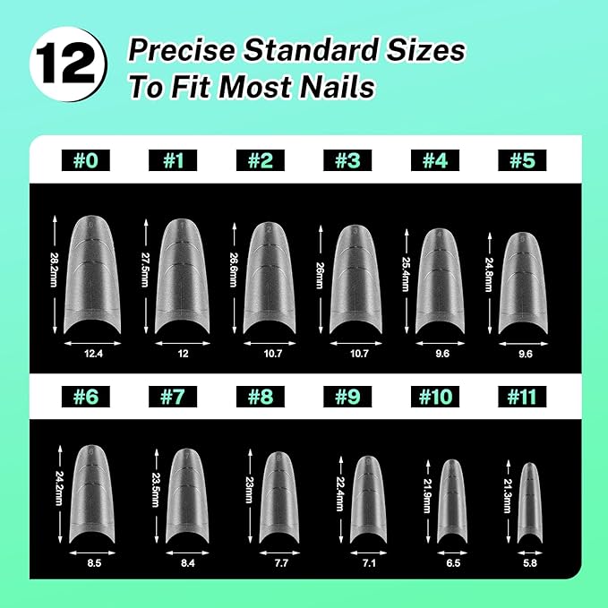 JODSONE Medium Oval Fake Press on Nails Pre-shape Round Gel for Half Cover Acrylic Round Oval Extension Nail Tips for DIY at Home 12 Sizes 360Pcs