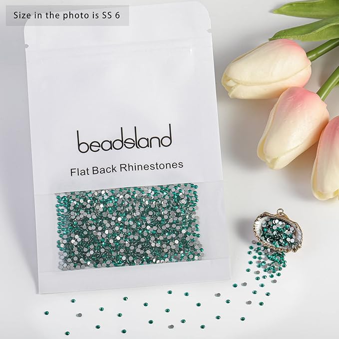 Beadsland Flat Back Crystal Rhinestones Round Gems for Nail Art and Craft Glue Fix, Blue Zircon, 1.9-2.1mm, SS6/1440pcs