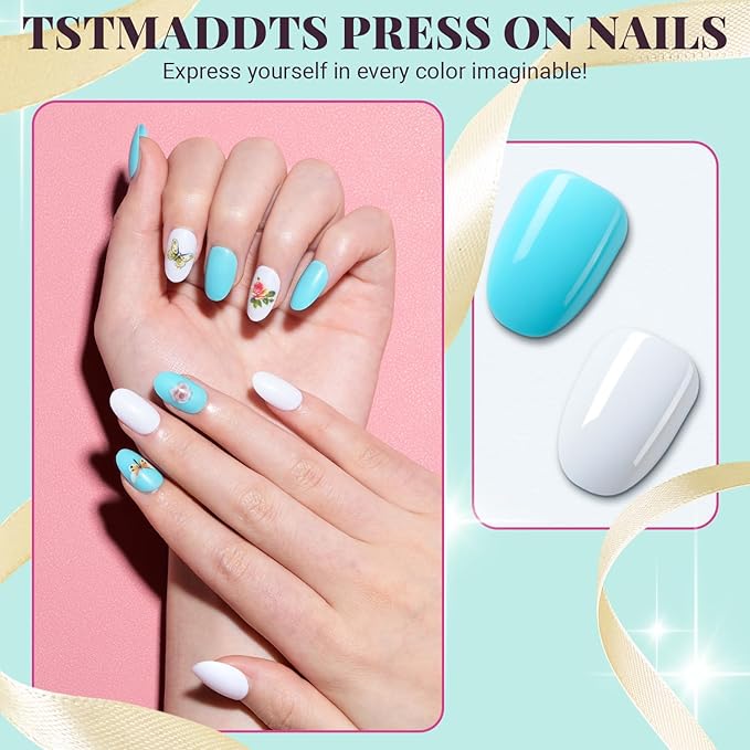 24 Colors Press On Nails, TsMADDTs 720 pcs Short Oval Press On Nails with Glue, File, Tabs, Stickers and Tweezer for Home Manicure or Salon