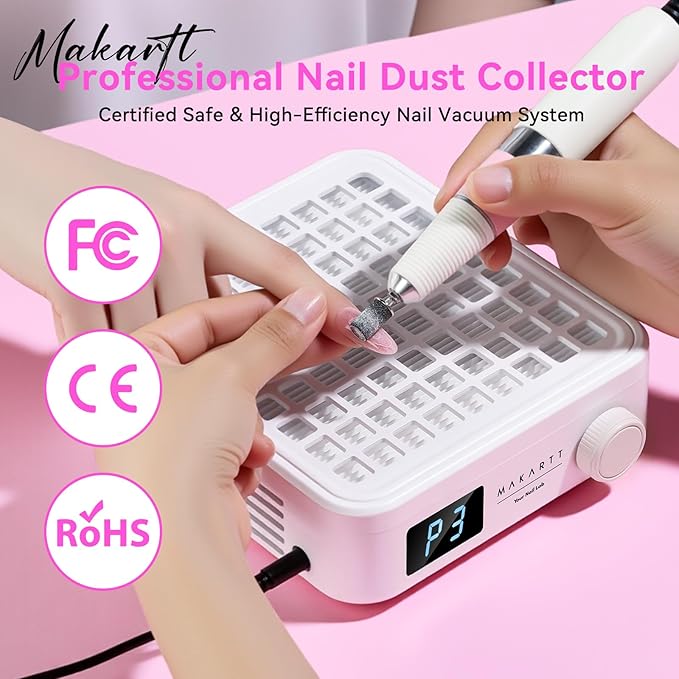 Makartt Professional Mini Nail Dust Collector – Powerful Dust Collector Nail Tech Quite Suction Machine for Acrylic Nails Manicure & Pedicure Salon & Home Use Includes 10pcs Filters & Dust Brush