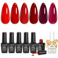 Beetles Red Gel Nail Polish Set with Top Coat, Gel Polish 6 Colors Popular Shimmer Red Burgundy Nail Art Design Soak Off Uv LED Minicure DIY Home Gifts for Women
