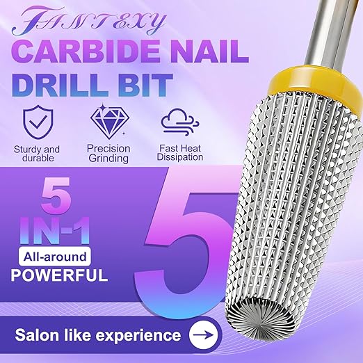 FANTEXY 3/32" Carbide Nail Drill Bits - 5 in 1 Cuticle Drill Bits for Nails, Gel Remover Drills Bit, Nails File Bits for Old Skin and Nails, Manicure Pedicure Gel Polishing (Extra Fine - XF)