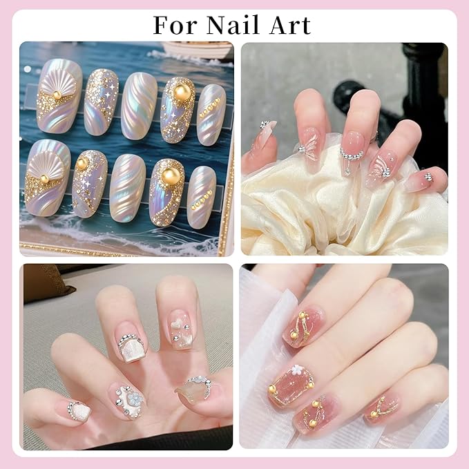 Gold and Silver Nail Charms and Gems, 1.5-5mm Half Round Flatback Nail Pearls Ball Beads Silver Gold Pearls for Nails with Pickup Pencil and Tweezers (12-K1-half-pearls-gold-silver)