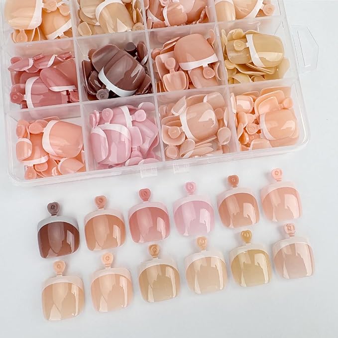 288Pcs White French Tip Press on Toenails Short Square Fake Toe nails Press ons with Design Stick on Toe Nails Acrylic False Toe nails Artificial Glue on Toenails for Women Nail Art Decoration