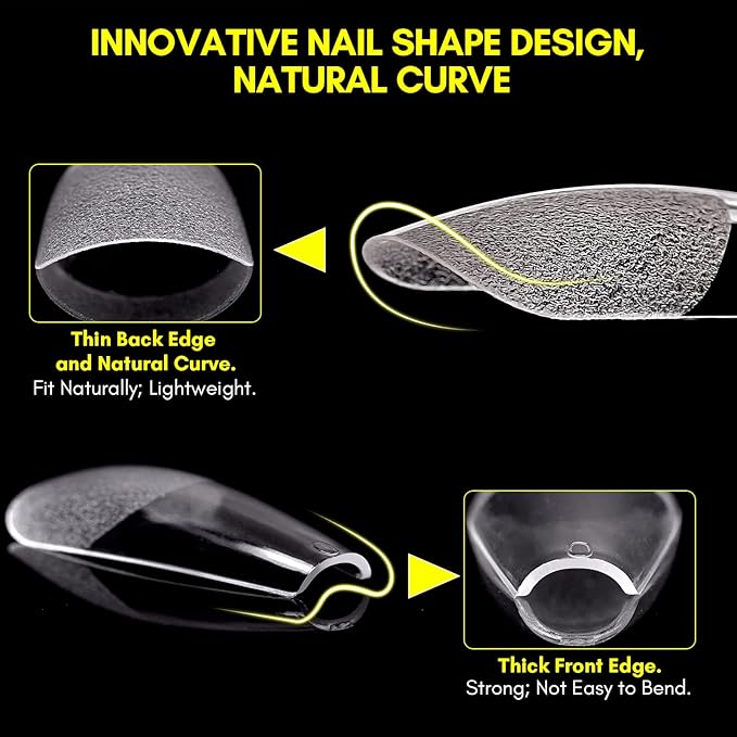 Makartt Coffin False Nail Tips: 500pcs Long Pre-buffed Full Cover Clear Press on Acrylic Nails Extension 10 Sizes No Crease Soak Off Soft Gel Fake Tip with Box Home DIY