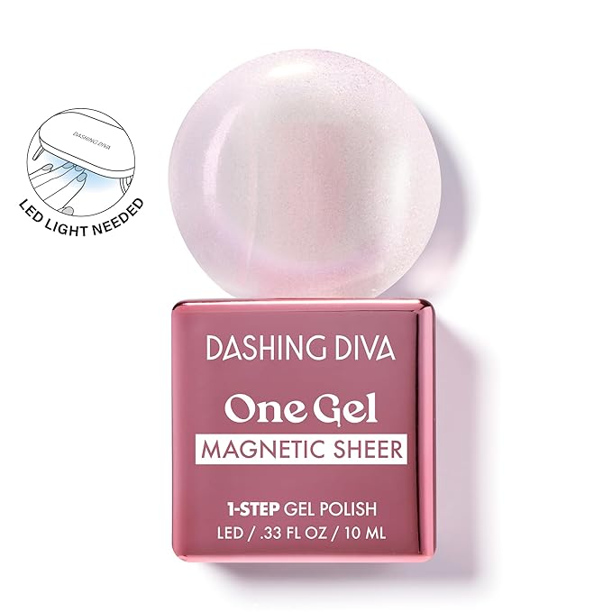 Dashing Diva One Gel Magnetic Starter Kit - Iridescent Topper - 3-in-1 Base Coat, Nail Color & Top Coat - Magnetic Polish - 9-Piece Manicure Set with LED Gel Lamp