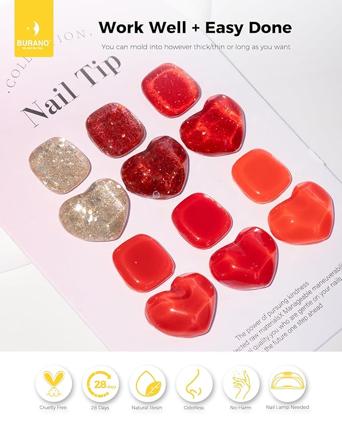 BURANO Poly Extension Gel Nail Kit, 6 Colors Nail Poly Nails Builder Gel Set for Beginner & Professional Using, DIY Starter Kit Nail Art Gift (Red)