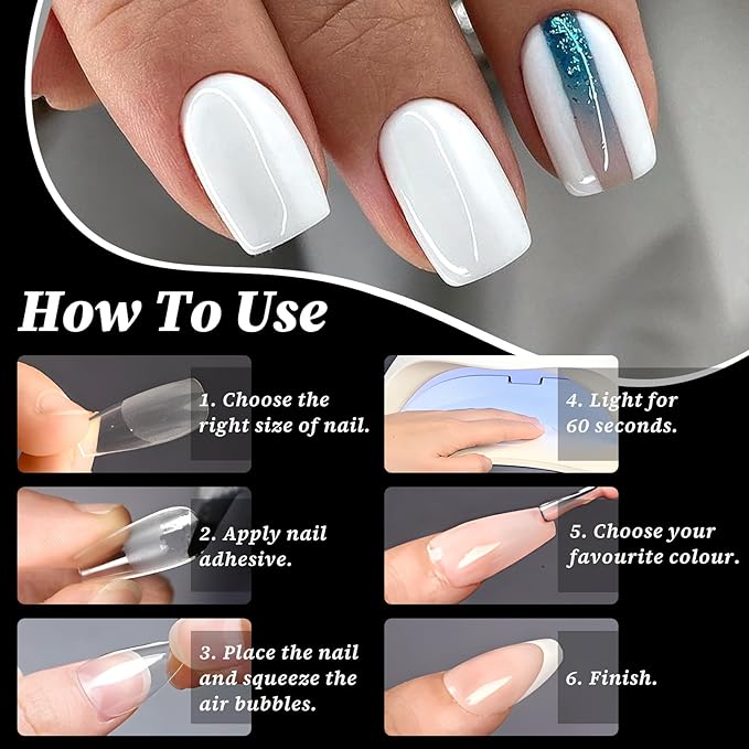 300pc Short Square Gel Nail Tips Clear Fake Nail, Clear Press on Nails Short Square Soft Gel Nail Tips Full Cover Acrylic Nails Full Cover False Nail Artificial Fingernail for Nail Extensions