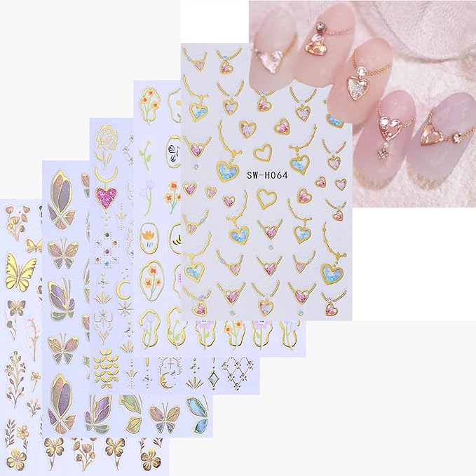 5 Sheets Valentine's Day Hearts Necklace Nail Stickers