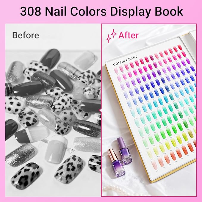 Segbeauty 308 Color Nail Color Sample Swatches Book, Nail Polish Display Swatches Book Gold, Gel Press On Nails Organizer Case with 240 False Fingernail Polish Holder Art Salon Storage Boxes Cases